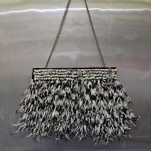 100% CHANEL B&W CHAIN STRAP OSTERICH BAG (SERIAL ON REQUEST)